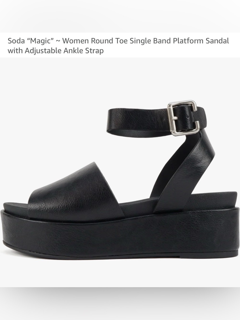 Soda Black Platform Single Band Sandal with Ankle Strap